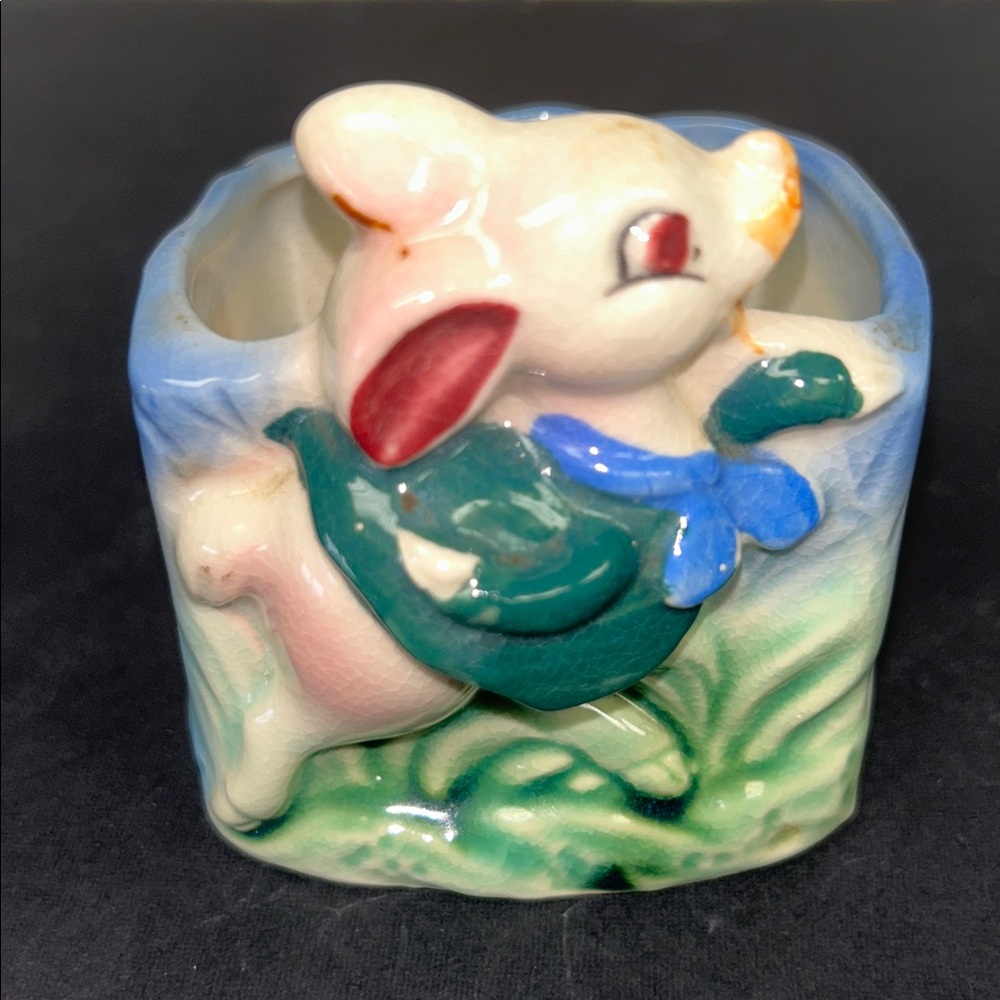 Vintage 1950’s anthropomorphic kitsch ceramic pig  mini planter marked Japan